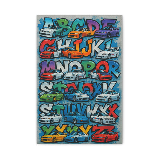 Colorful Car Alphabet Canvas Wall Art, Playful Vehicle Decor, Gifts for Kids, Nursery Art, Teacher Classroom Decoration