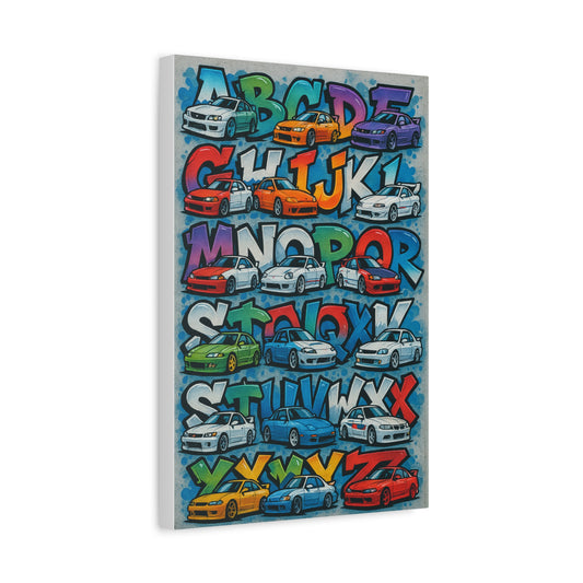 Colorful Car Alphabet Canvas Wall Art, Playful Vehicle Decor, Gifts for Kids, Nursery Art, Teacher Classroom Decoration